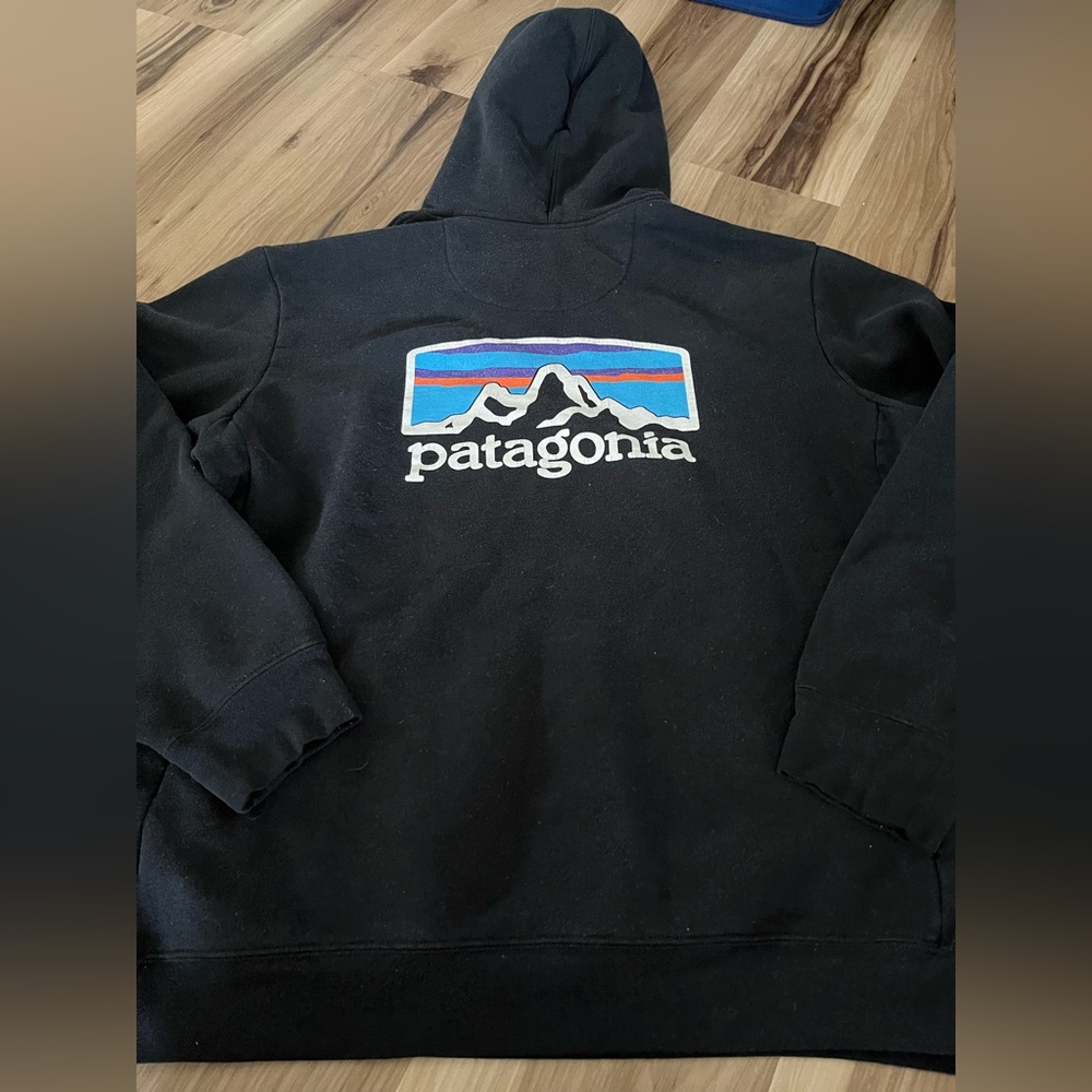 Patagonia Black Hoodie with Mountain Logo